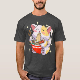Ramen Cat Eating Noodles Japans Food Anime Tee