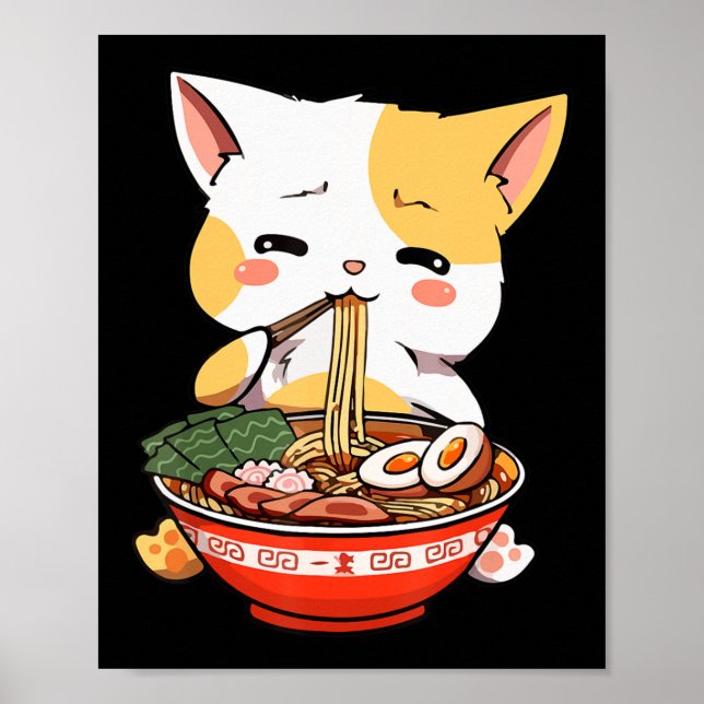 Ramen Cat Eating Noodles Kawaii Anime Merch Gift G Poster (Framsidan)