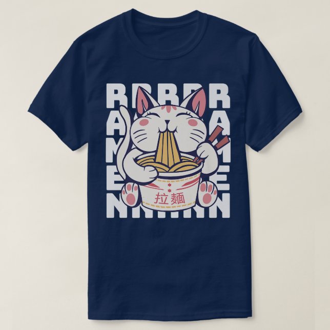 Ramen Cat Eating Ramen Noodles T Shirt (Design framsida)