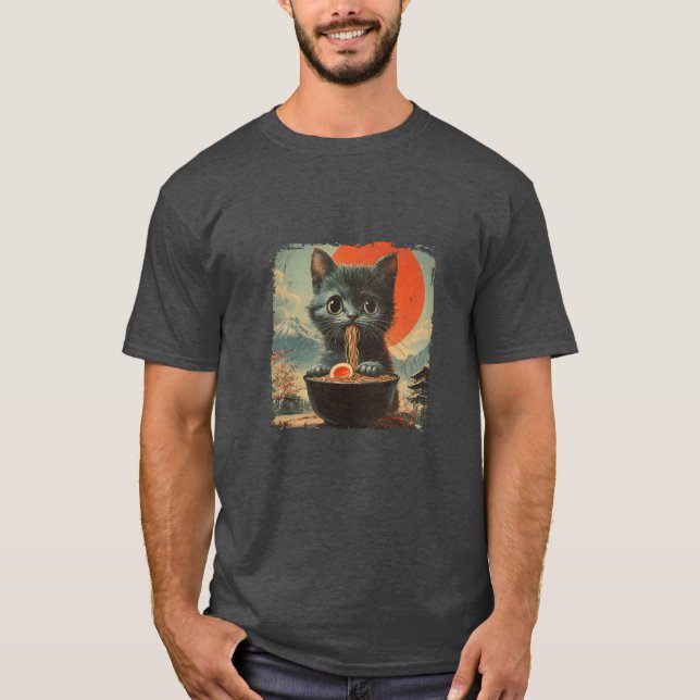 Ramen Cat, Japan Food Cat T Shirt (Framsida)