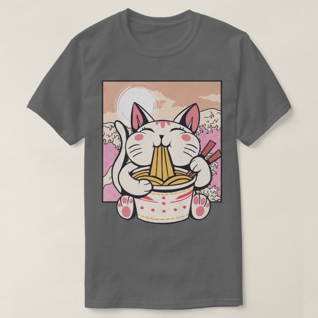 Ramen Cat Japansk Anime Kawaii Cute Koreanska Mang T Shirt (Design framsida)