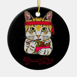 Ramen Cat Japansk Food Anime Kawaii Graphic Art J Julgransprydnad Keramik