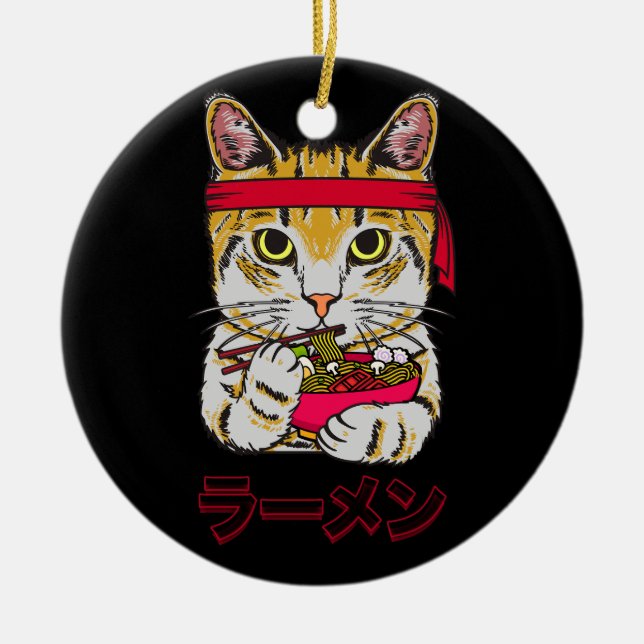 Ramen Cat Japansk Food Anime Kawaii Graphic Art J Julgransprydnad Keramik (Framsidan)