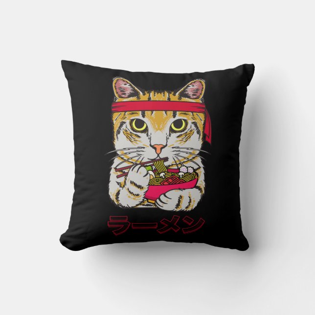 Ramen Cat Japansk Food Anime Kawaii Graphic Art J Kudde (Framsida)