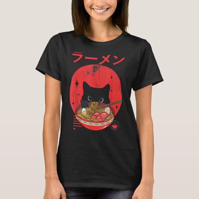 Ramen Cat japanska T Shirt (Framsida)