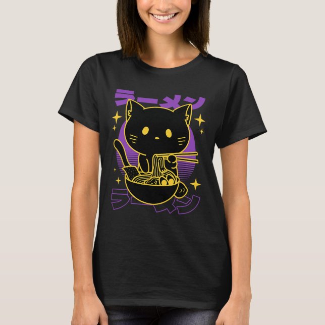 Ramen Cat japanska T Shirt (Framsida)