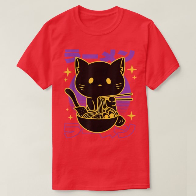 Ramen Cat japanska T Shirt (Design framsida)