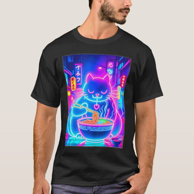 Ramen Cat jape Anime Noodles Aesthetic Kawaii T Shirt (Framsida)