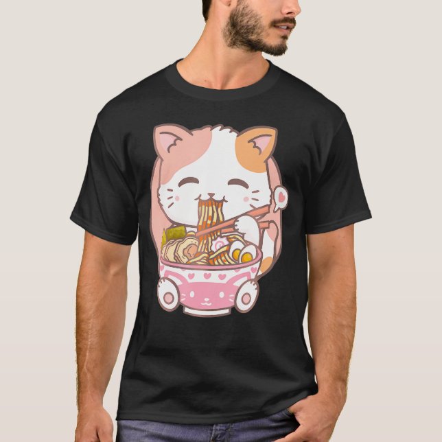 Ramen Cat Kawaii Anime Cat Ramen Älskare Kawaii Ne T Shirt (Framsida)