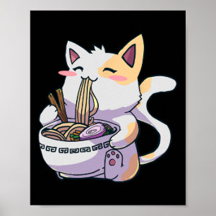Ramen Cat Kawaii Anime Japanska Kawaii Neko Poster