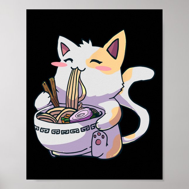 Ramen Cat Kawaii Anime Japanska Kawaii Neko Poster (Framsidan)
