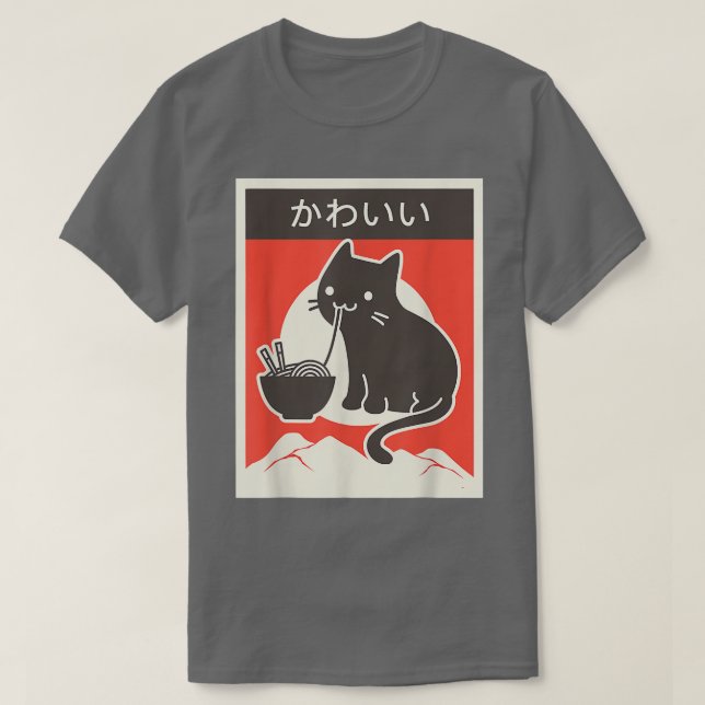 Ramen Cat Kawaii Anime Japanska T Shirt (Design framsida)
