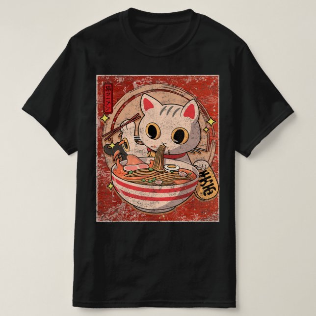 Ramen Cat Kawaii Anime Jape Food Gift Girls Te T Shirt (Design framsida)