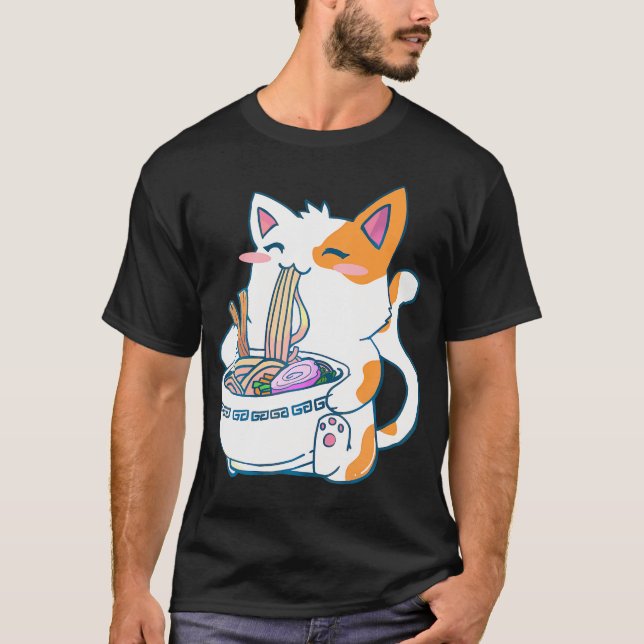 Ramen Cat Kawaii Anime Otaku T Shirt (Framsida)