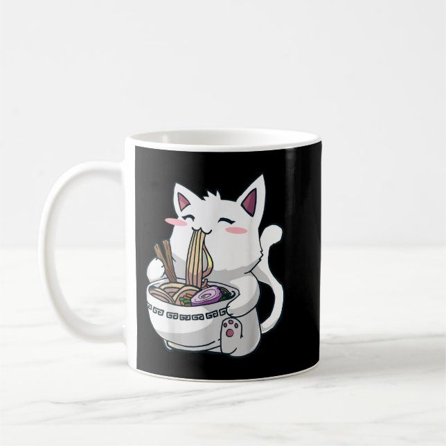 Ramen Cat Kawaii Anime Otaku T-Shirt Kaffemugg (Vänster)