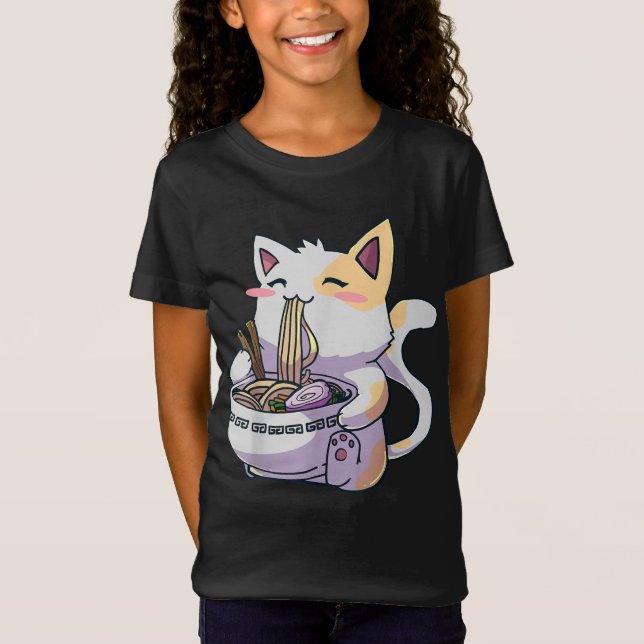 Ramen Cat Kawaii Anime Tee Japanska (Framsida)