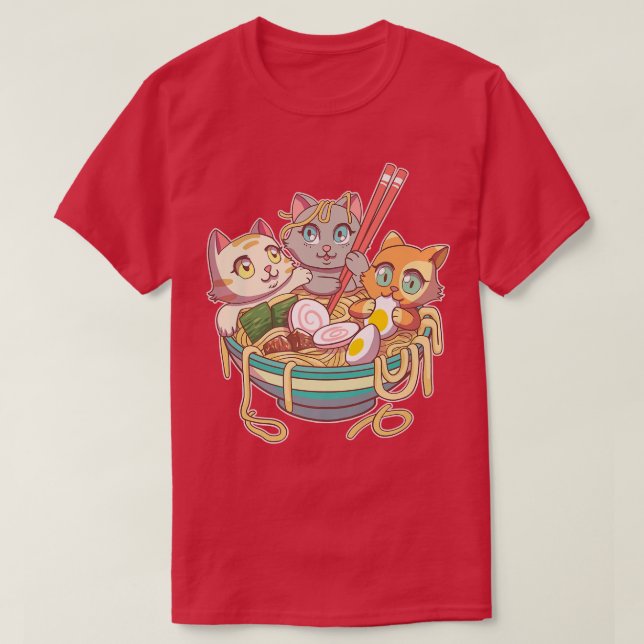 Ramen Cat Kawaii Fläkt Anime Japanska Noodles Asia T Shirt (Design framsida)