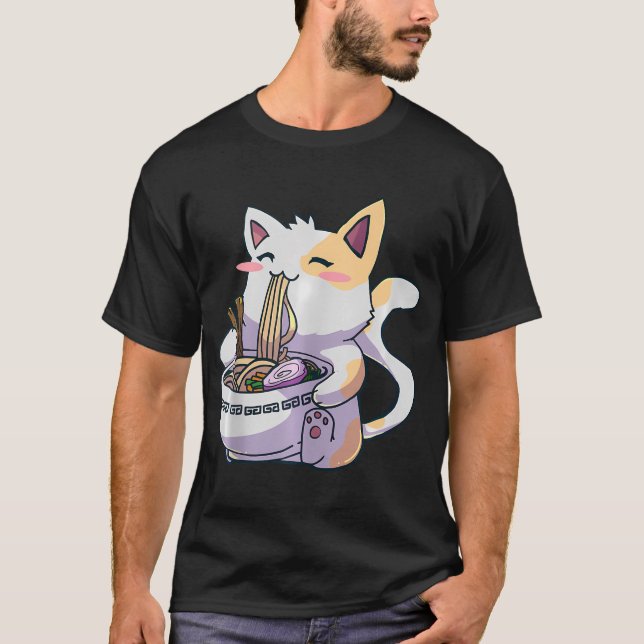 Ramen Cat Kawaii Neko Anime Cute Japp T Shirt (Framsida)