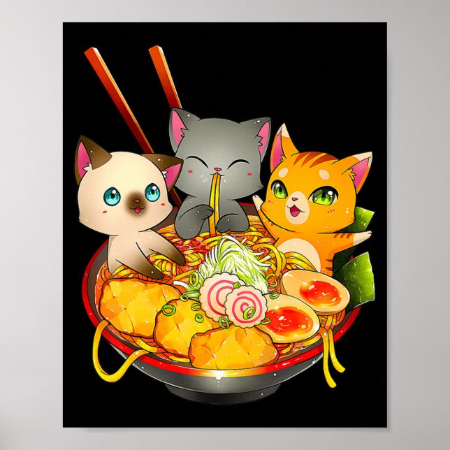 Ramen Cat Kawaii Neko Anime Otaku Cats Japanese No Poster (Framsidan)