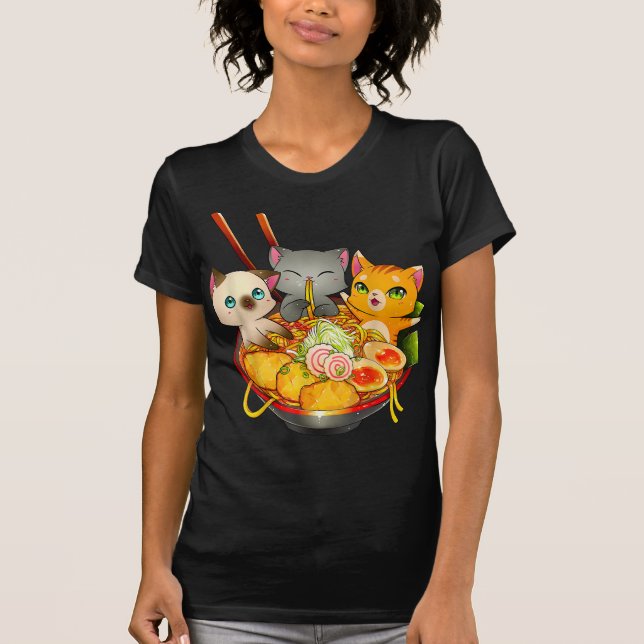 Ramen Cat Kawaii Neko Anime Otaku Cats Japanese T Shirt (Framsida)