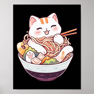Ramen Cat Kawaii Neko Cute Anime Shirt För manar W Poster