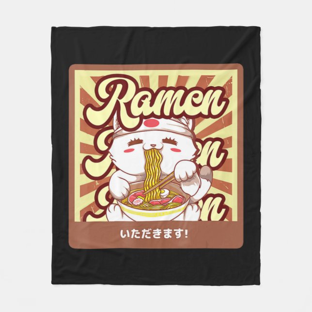 Ramen Cat Neko Anime Kawaii Japansk Cat Lover Tee Fleecefilt (Framsidan)