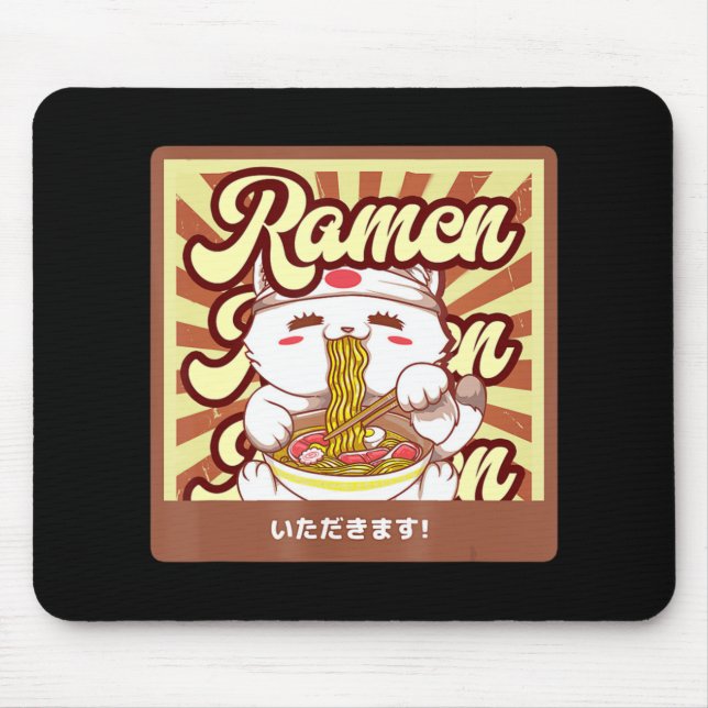 Ramen Cat Neko Anime Kawaii Japansk Cat Lover Tee Musmatta (Framsidan)