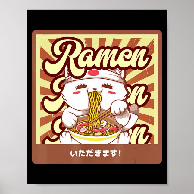 Ramen Cat Neko Anime Kawaii Japansk Cat Lover Tee Poster (Framsidan)