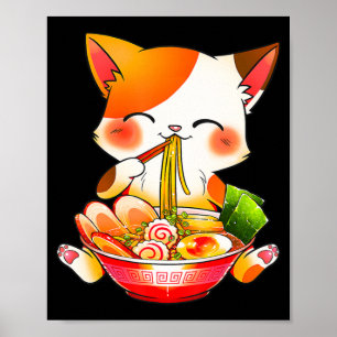 Ramen Cat Neko Anime Kawaii Japansk livsmedelsgåva Poster