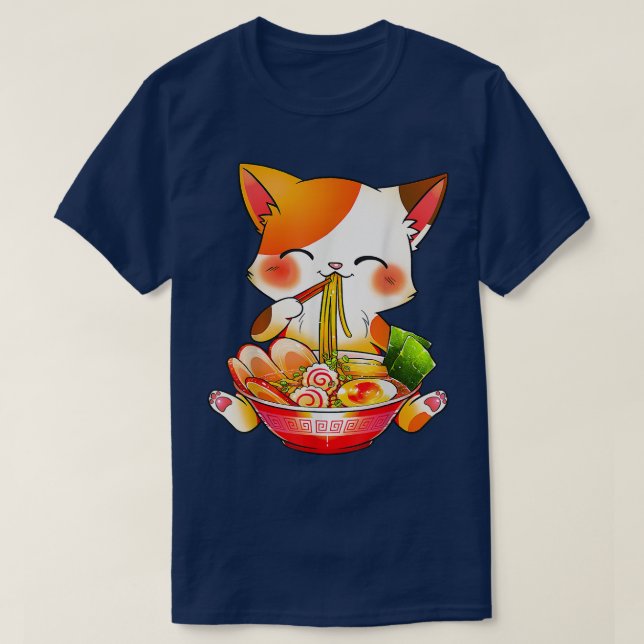 Ramen Cat Neko Anime Kawaii Japanska T Shirt (Design framsida)