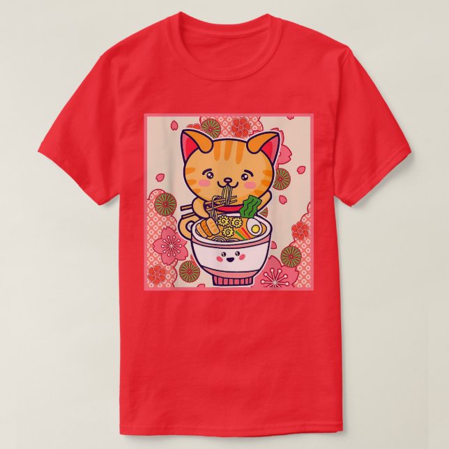 Ramen Cat Neko Japanska Kawaii Anime Cat Ramen Noo T Shirt (Design framsida)