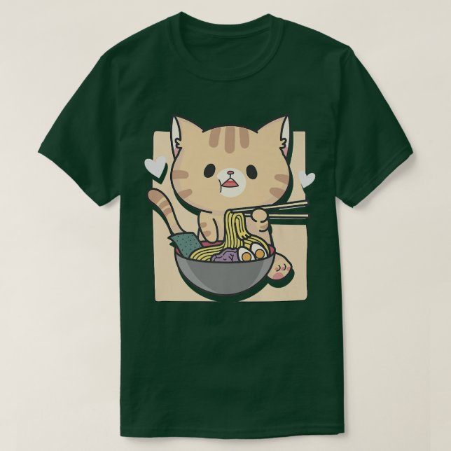 Ramen Cat Otaku Aesthetic Kawaii  T Shirt (Design framsida)