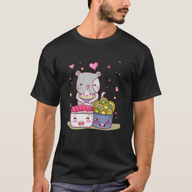 Ramen Cat T Kawaii Anime Japansk Gift Sushi T Shirt (Framsida)