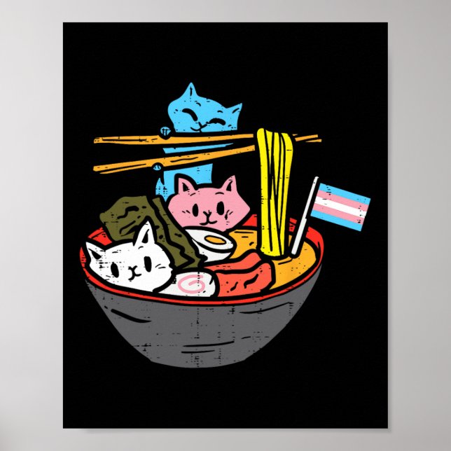 Ramen Cat Transgender Lgbt Trans Pride Janpanese N Poster (Framsidan)