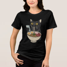 Ramen Cat Tröja, Söt Svart Katt Nudlar Tee