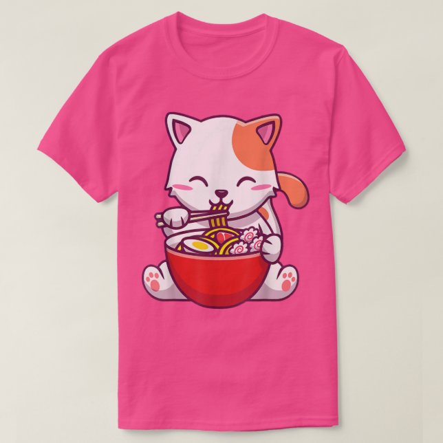 Ramen Cat Tshirt Kawaii Anime Tee Japansk noodle (Design framsida)