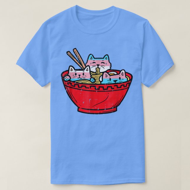Ramen Cats Transgender Trans Pride Flagga japanska T Shirt (Design framsida)