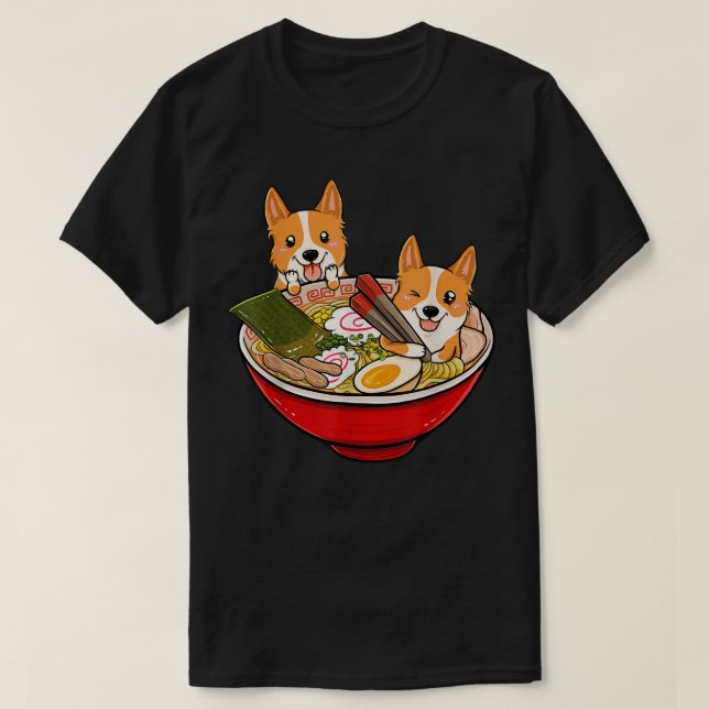 Ramen Corgi Hund 1153 T Shirt (Design framsida)