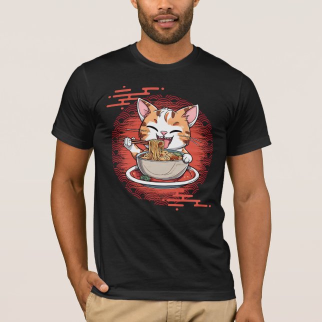 Ramen Eating Cat T Shirt (Framsida)