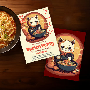 Ramen Födelsedagsfest med japansk Ramen Cat Inbjudningar