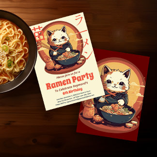 Ramen Födelsedagsfest med japansk Ramen Cat Inbjudningar