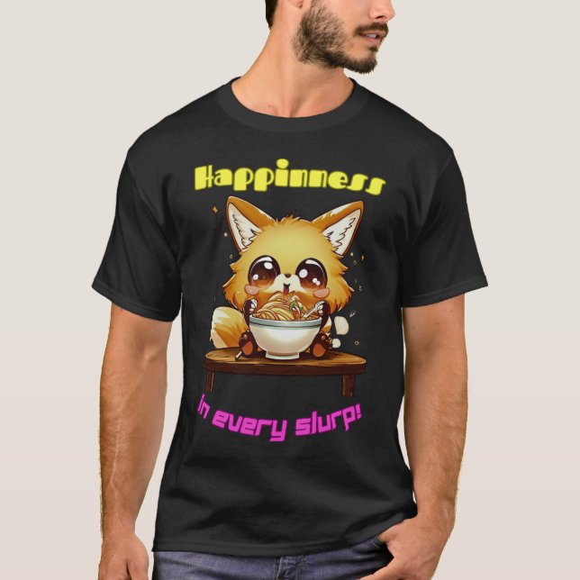 Ramen Fox Cute Kawaii japansk Anime Noodles Gift T Shirt (Framsida)