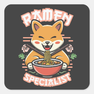Ramen Inu - Specialist Shiba Inu Eating Ramen Fyrkantigt Klistermärke