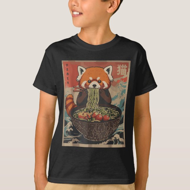 Ramen Japanese Graphic Tees Red Panda Anime Shirts T Shirt (Framsida)