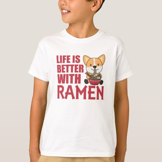 Ramen Japansk Noodles Sweet Corgi Eats Ramen T Shirt (Framsida)