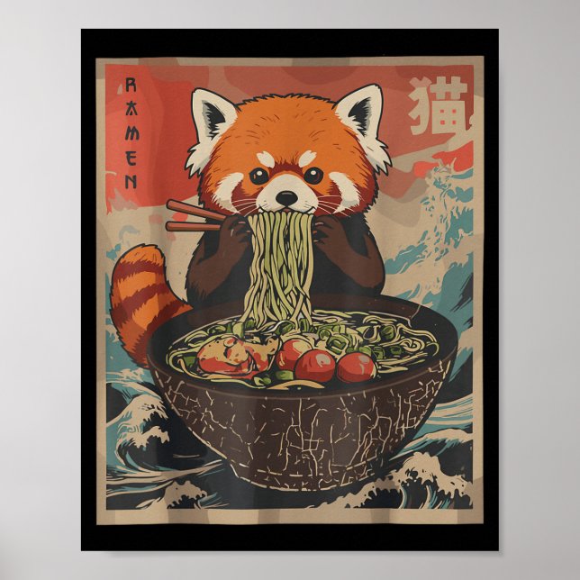 Ramen japanska grafiska t-shirts röda panda anime  poster (Framsidan)