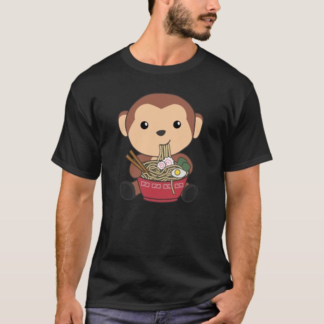 Ramen Japanska Noodles Sweet Monkey Eats Ramen T Shirt (Framsida)