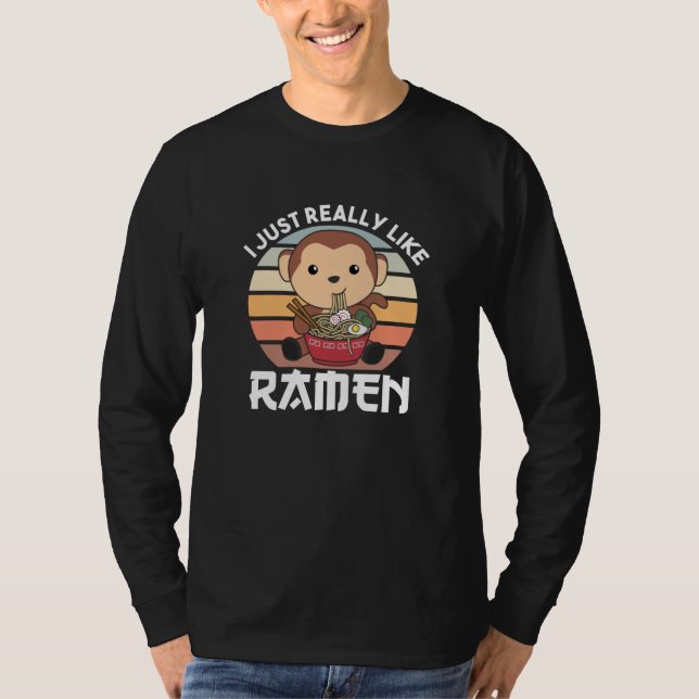Ramen Japanska Noodles Sweet Monkey Eats Ramen T Shirt (Framsida)