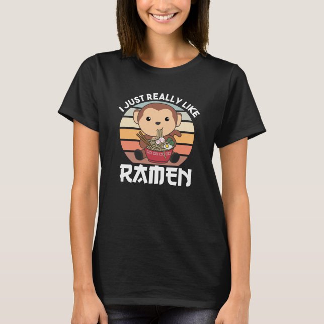 Ramen Japanska Noodles Sweet Monkey Eats Ramen T Shirt (Framsida)