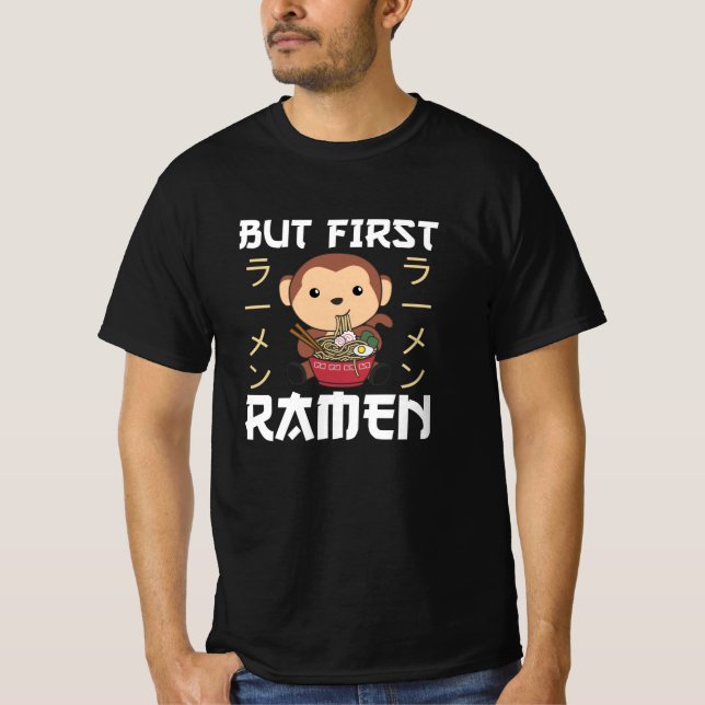 Ramen Japanska Noodles Sweet Monkey Eats Ramen T Shirt (Framsida)